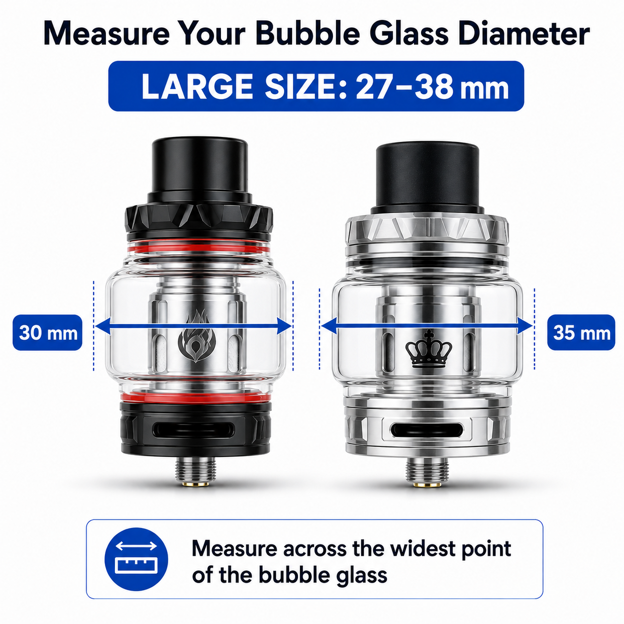 Vape tank size guide for VapeGuard Large 27 to 38 mm